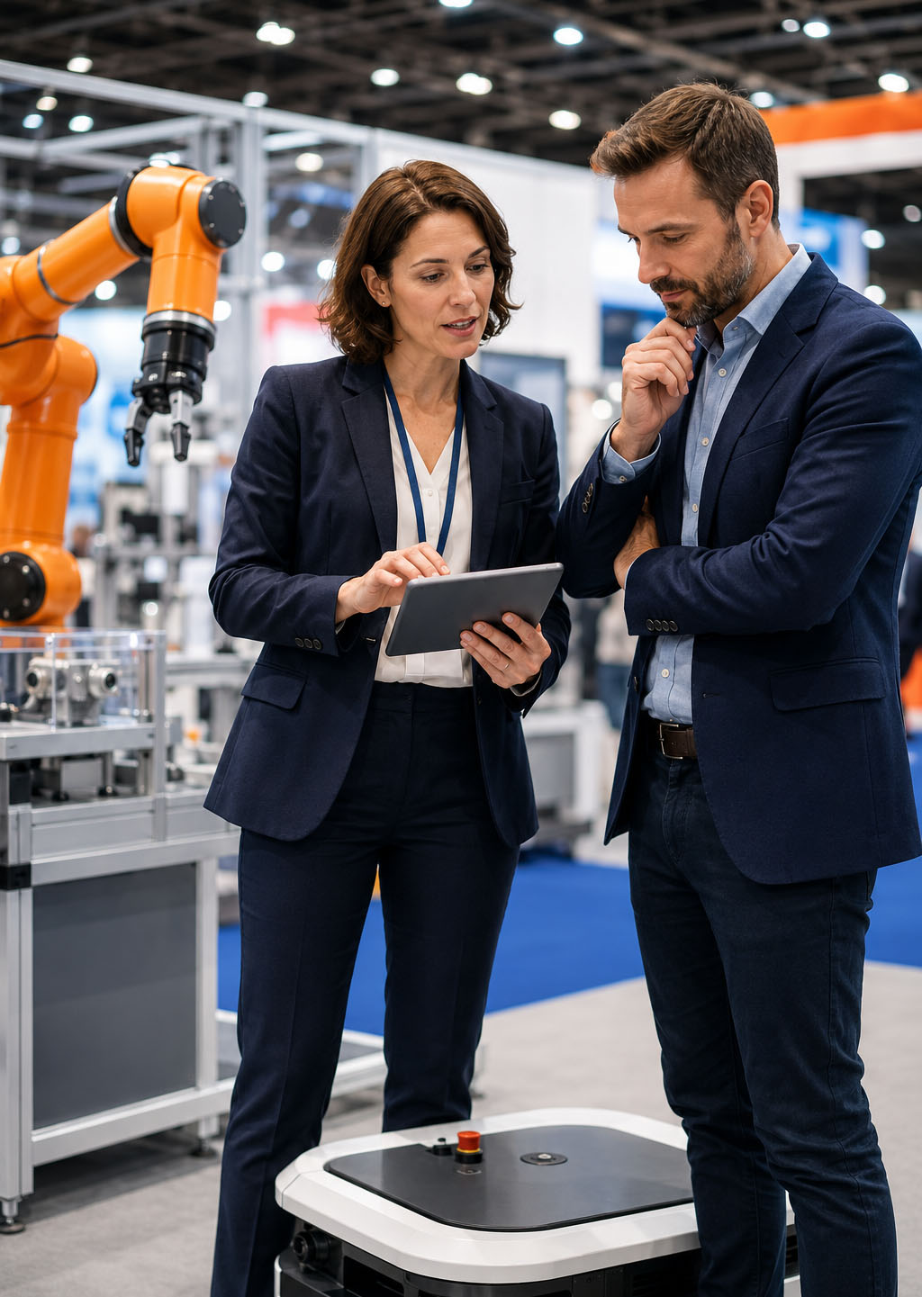 Ingénieure travaillant devant un bras robotisé industriel